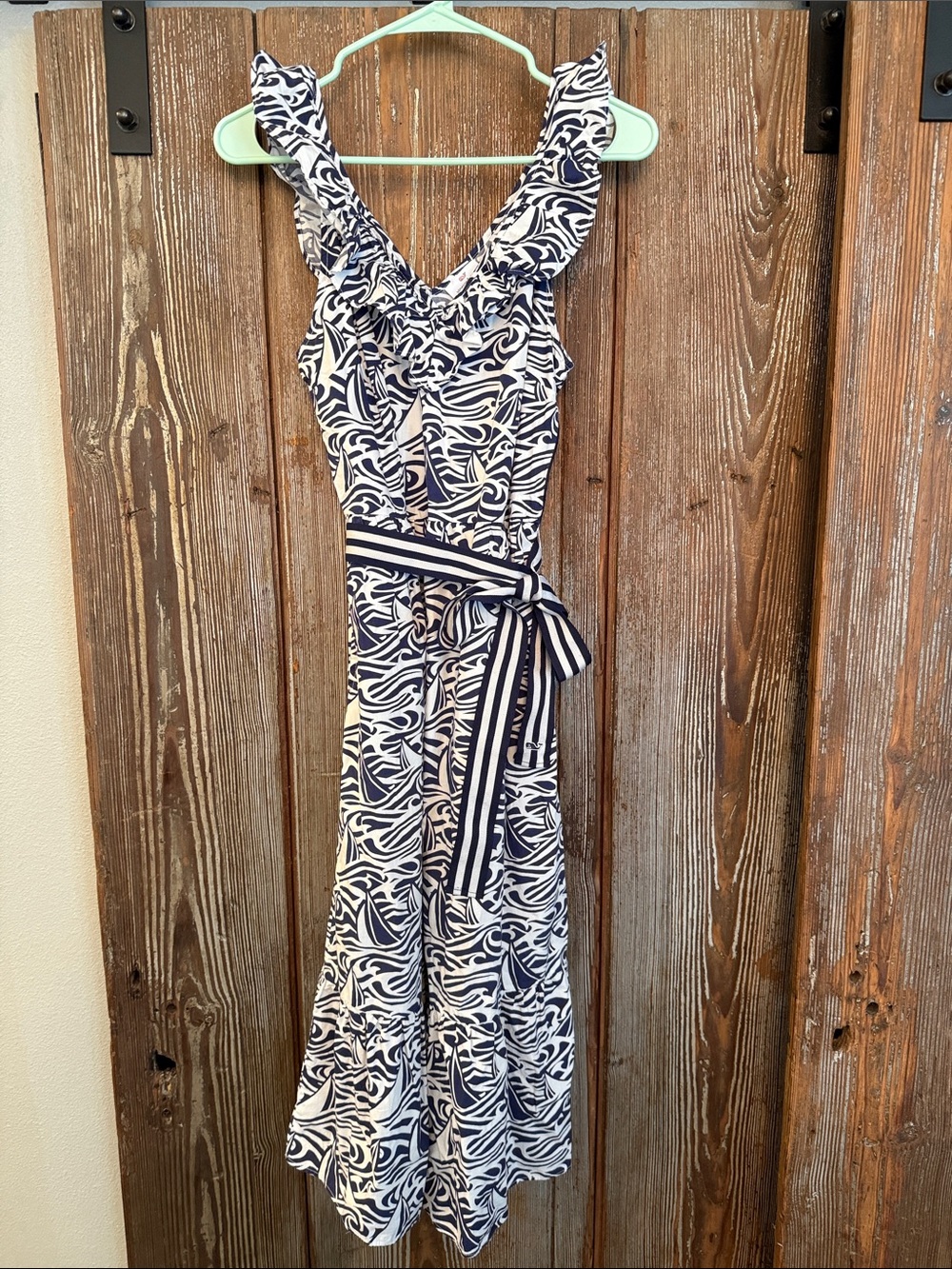 Vineyard Vines for Target- Navy & White Ruffle-Strap Dress with Waist Tie